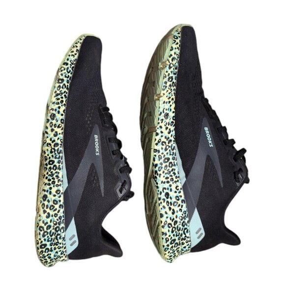 Brooks Womens Sz 11 Sneakers  Launch 8 Black Teal Electric Cheetah Running Shoes - Picture 5 of 9
